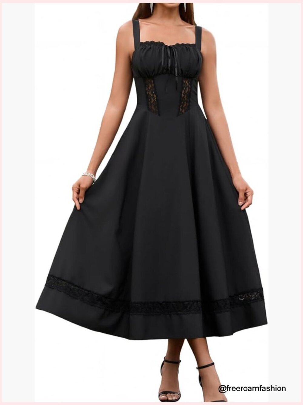 Corset Midi Wedding Guest Dress A-Line Lace Smocked Back Tea Party Sundress